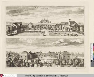Suecia Antiqua et Hodierna; oben: Espelunda; unten: Ekeberg