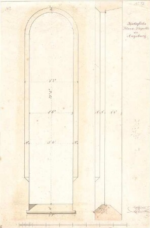 Hoffmann, Lorenz; Augsburg (Bayern); Bischöfliches Palais, Hauskapelle - Kapellenfenster (Aufriss, Schnitt)