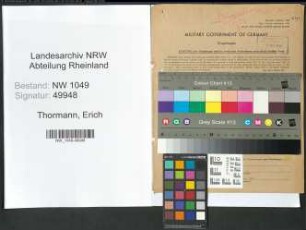 Entnazifizierung Erich Thormann , geb. 01.02.1899 (Buehnenleiter)