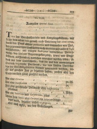 No. XLIII. Kanzeley Sportul-Taxa