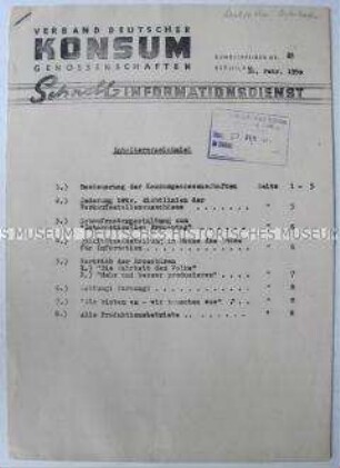 Informationsdienst des Verbandes Deutscher Konsum- Genossenschaften u.a. zu Steuerfragen