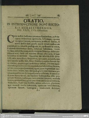 Oratio, In Introductione Novi Rectoris Merseburgensis, Die XXIV. Iul. MDCCXXXI