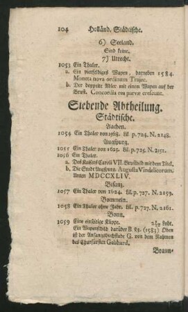 Siebende Abtheilung. Städtische