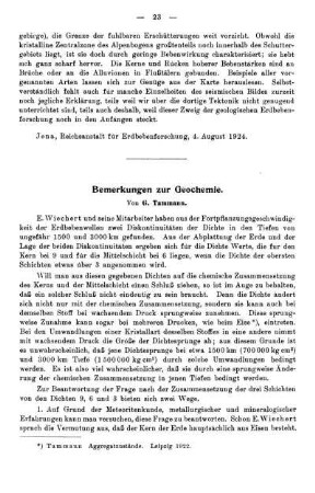 Bemerkungen zur Geochemie