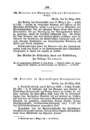 Eintritt in Freiwilligen- Truppenteile : [A. Behörden und Beamte]