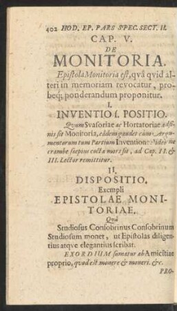 Cap. V. De Monitoria.