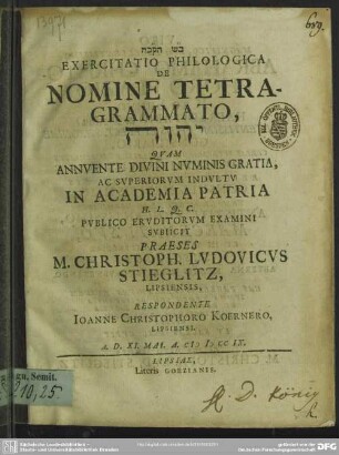 Exercitatio Philologica De Nomine Tetragrammato Jehovah ...