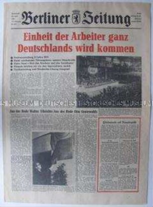 Tageszeitung "Berliner Zeitung" u.a. zur Festveranstaltung anlässlich des 15. Jahrestages der SED