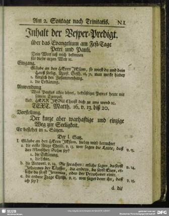 Inhalt der Vesper-Predigt [Am 2. Sontage nach Trinitatis]
