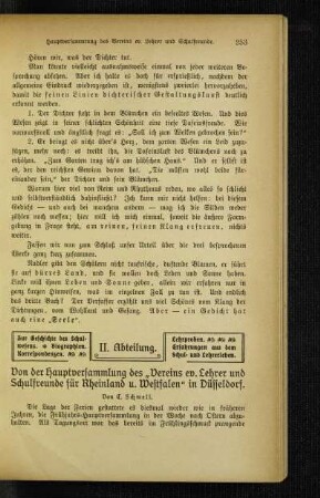 Von der Hauptversammlung des "Vereins ev. Lehrer und Schulfreunde für Rheinland u. Westfalen" in Düsseldorf