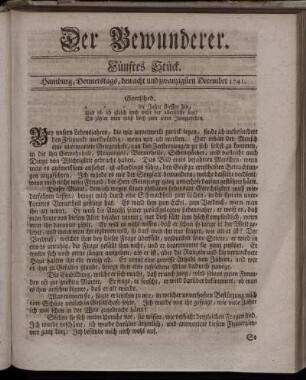Fünftes Stück. Hamburg, Donnerstags, den acht und zwanzigsten December 1741.