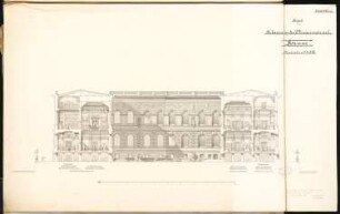 Erweiterung der Museumsinsel, Berlin Schinkelwettbewerb 1882: Museum für Nachklassische Kunst. Querschnitt A-B, 1:125