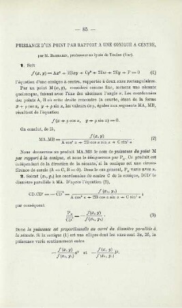 PUISSANCE D´UN POINT PAR RAPPORT AUNE CONIQUE A CENTRE.