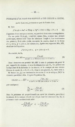 PUISSANCE D´UN POINT PAR RAPPORT AUNE CONIQUE A CENTRE.