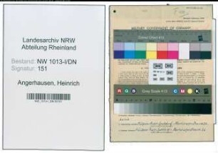 Entnazifizierung Heinrich Angerhausen , geb. 08.10.1901 (Drahtseiler)