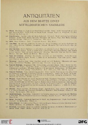 Antiquitäten aus dem Besitze eines Mitteldeutschen Sammlers (Nr. 697-877)