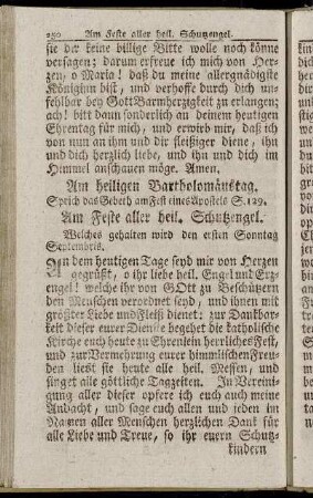Am heiligen Bartholomäustag. Am Feste aller heil. Schutzengel