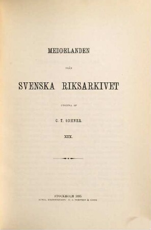 Meddelanden från Svenska Riksarkivet : for åren .... 19. 1895
