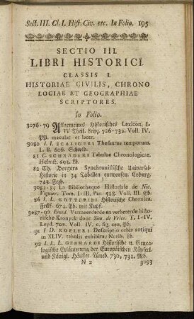 Classis I. Historiae civilis, chronologiae et geographiae scriptores.