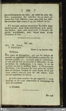 No. 245. Mrs. D. Freres, à Dunkerque. Memel le 13. Janvier 1789