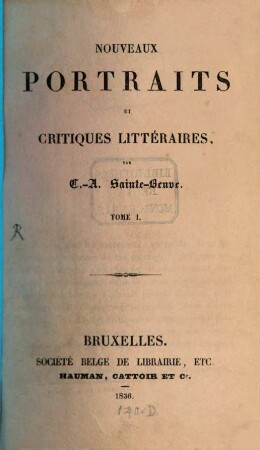 Nouveaux Portraits et critiques litteraires, 1
