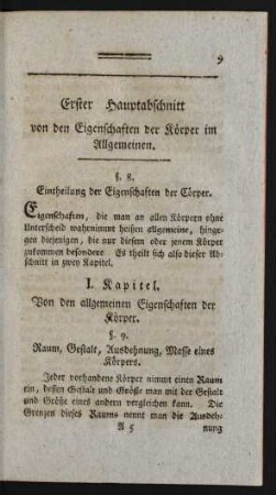 Erster Hauptabschnitt von den Eigenschaften der Körper im Allgemeinen