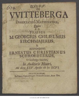 De Witteberga Dissertatio I. Mathematica