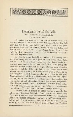 Hoffmanns Persönlichkeit. Der Versuch einer Charakteristik
