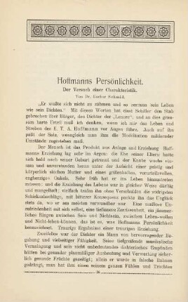 Hoffmanns Persönlichkeit. Der Versuch einer Charakteristik
