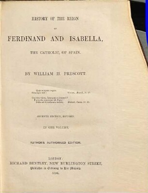 History of the reign of Ferdinand and Isabella, the Catholic, of Spain : in one volume