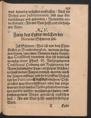Form des Eydts/ welchen der Notarius Schweren soll.