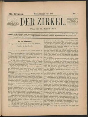 Nr. 1. Wien, am 15. Jänner 1884.