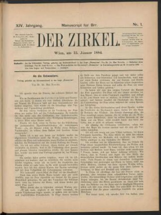 Nr. 1. Wien, am 15. Jänner 1884.