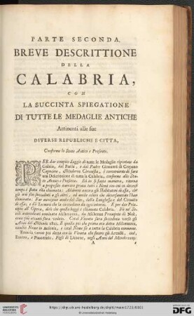 Parte Seconda: Breve descrittione della calabria, con la succinta spiegatione di tutte le medaglie antiche