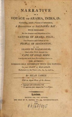 A narrative of a voyage to Arabia, India etc.