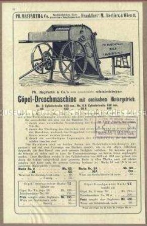 Göpel-Dreschmaschine mit konischem Hintergetriebe