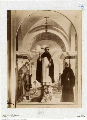 Heiliger Petrus der Märtyrer, Nikolaus von Bari, Benediktus und ein musizierendes Engelchen