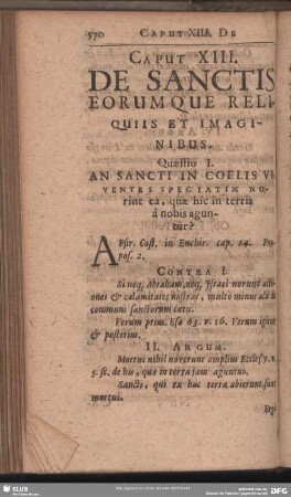 Caput XIII. De Sanctis Eorumque Reliquiis Et Imaginibus