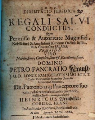 Disputatio iuridica de regali salvi conductus
