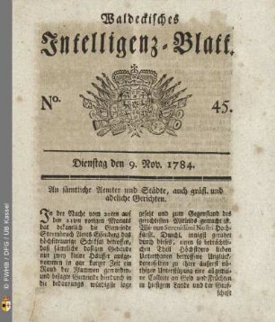 No. 45, Dienstag den 9. Nov. 1784