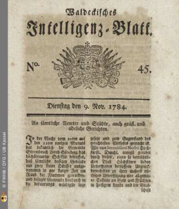 No. 45, Dienstag den 9. Nov. 1784
