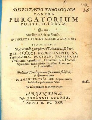 Disp. theol. contra purgatorium pontificiorum