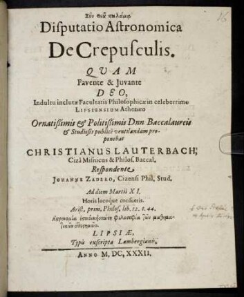 Disputatio Astronomica De Crepusculis