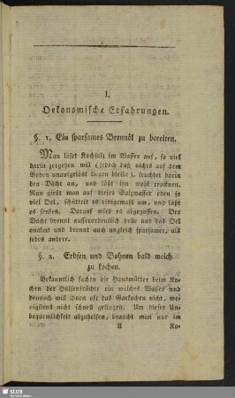 I. Oekonomische Erfahrungen