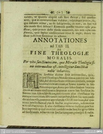 Annotationes ad Tab. II. De Fine Theologiae Moralis