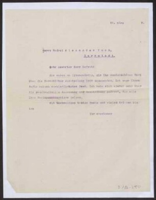 Schreiben an Hofrat Alexander Koch, Darmstadt (Brief)