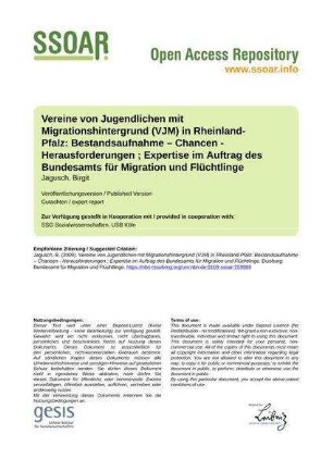Vereine von Jugendlichen mit Migrationshintergrund (VJM) in Rheinland-Pfalz: Bestandsaufnahme – Chancen - Herausforderungen ; Expertise im Auftrag des Bundesamts für Migration und Flüchtlinge