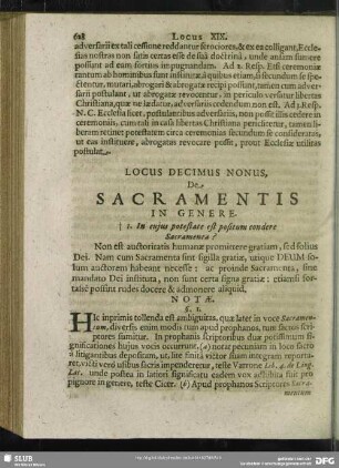 Locus Decimus Nonus. De Sacramentis In Genere