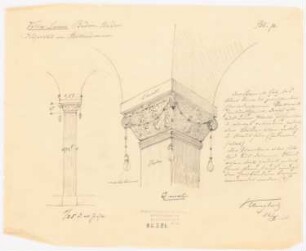 Villa Sirius, Baden-Baden: Ansicht und Isometrie des Kapitells im Billiardzimmer (Variante zu Inv.Nr. 19540)