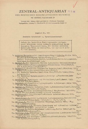 Nr. 765: Deutsche Literatur- u. Sprachwissenschaft